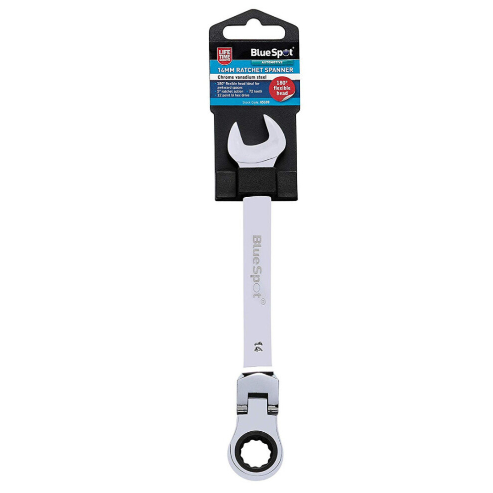 Ratchet Spanner Flexible Head Open Ring 14Mm Combination Wrench Spanners Bluespot 05109 5028734051094