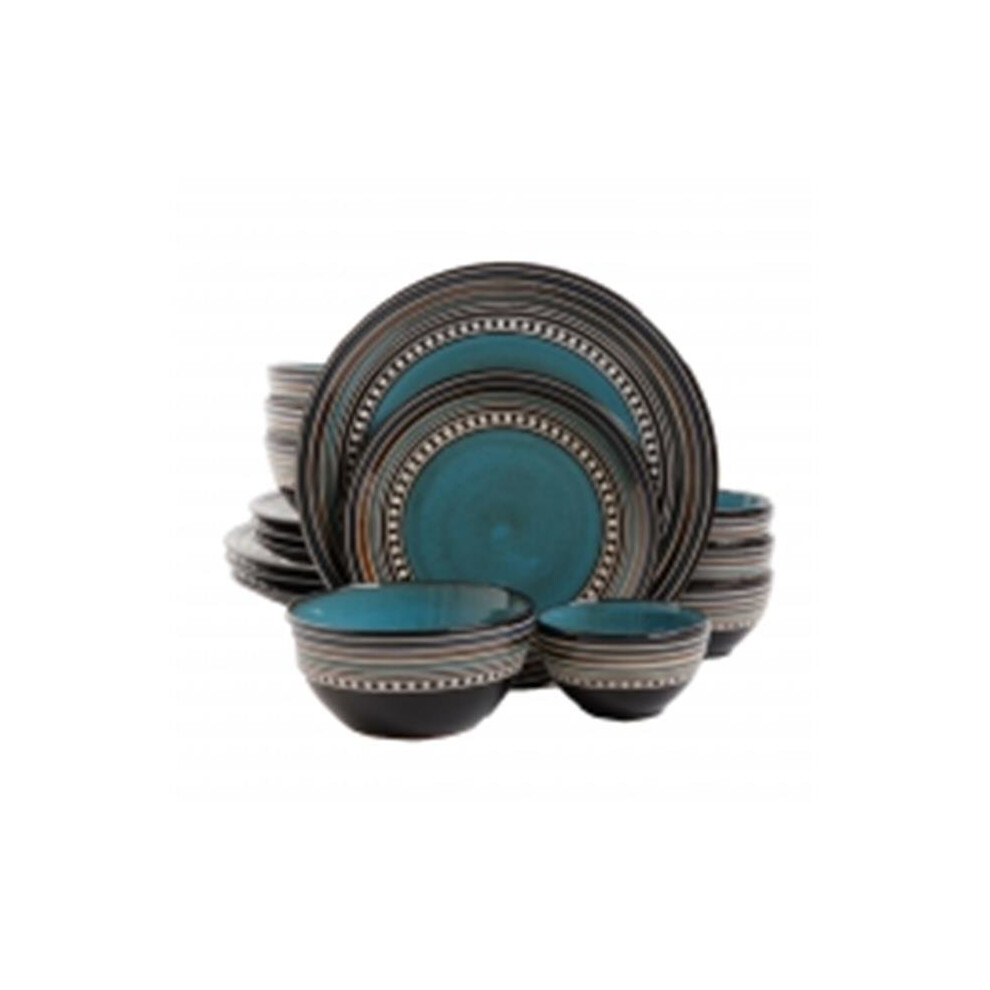 Gibson 92590.16 Elite Cafe Versailles Double Bowl Dinnerware Set, Blue - 16 Piece