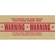 Tape Logic T9077500P 3 in. x 450 ft. Warning No.7500 Pre-Printed Reinforced Water Activated Tape, Kraft - Case of 10