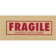 Tape Logic T9077500F 3 in. x 450 ft. Fragile No.7500 Pre-Printed Reinforced Water Activated Tape, Kraft - Case of 10
