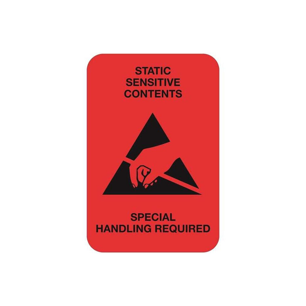 Tape Logic DL1372 2 x 3 in. - Static Sensitive Contents Fluorescent Red Labels - Roll of 500-image-OPC-PT77W5-NEW