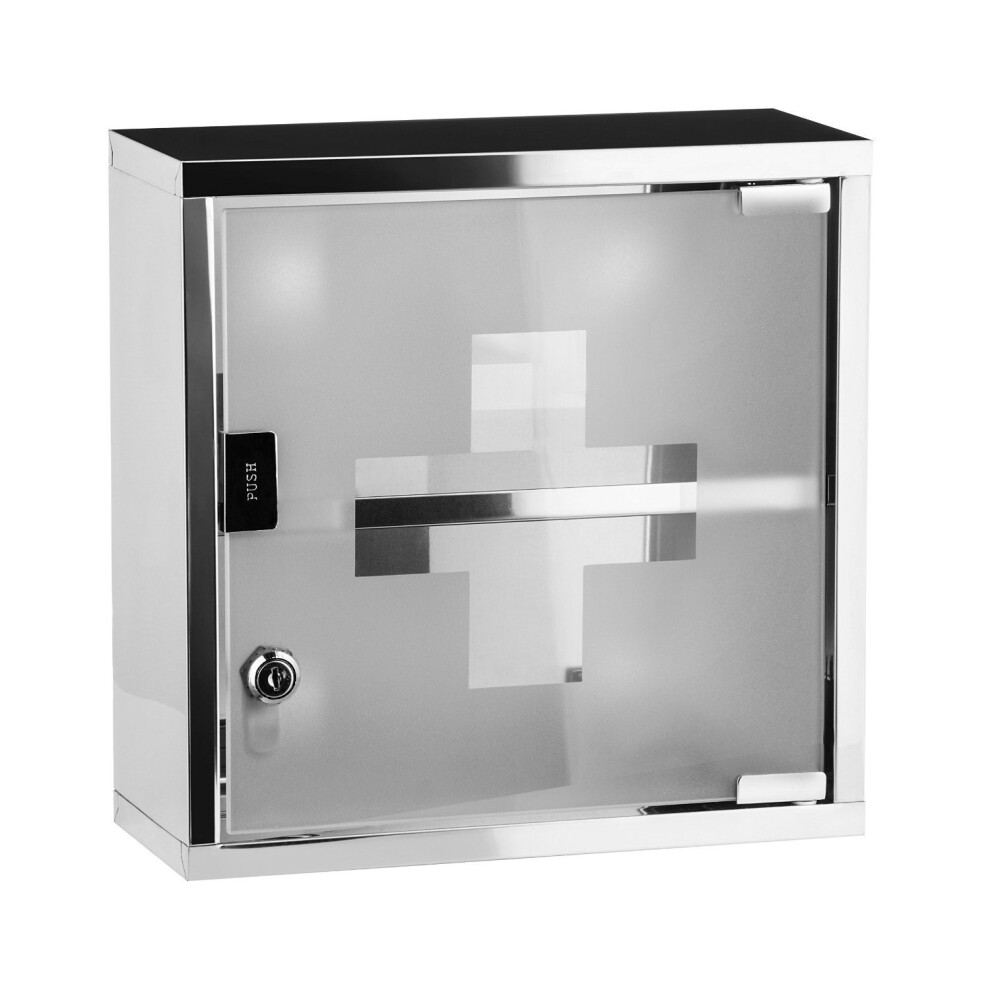 GEEZY Metal Wall Mounted Lockable Medicine Cabinet Cupboard First Aid Box Glass Door