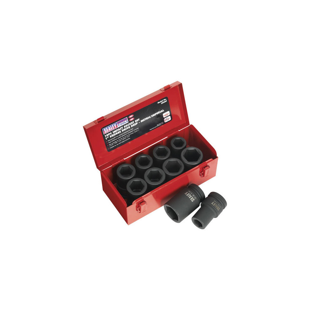 Sealey AK689 10pc 1"Sq Drive Deep Impact Socket Set - Metric/Imperial