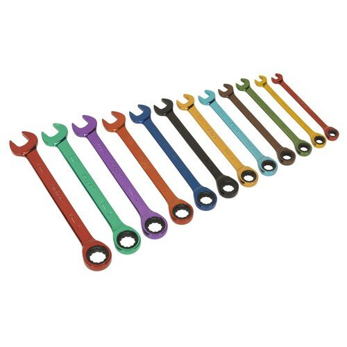 Sealey Sealey S01075 Ratchet Combination Spanner Set 12pc Multi-Coloured Metric