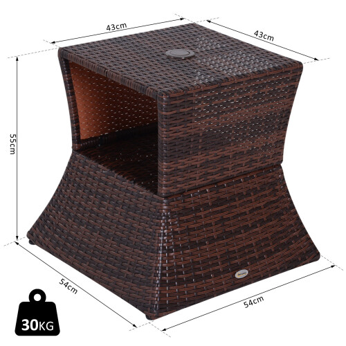 Outsunny Outsunny Rattan Wicker Tea Coffee Table w/ Umbrella Hole Storage Space 1