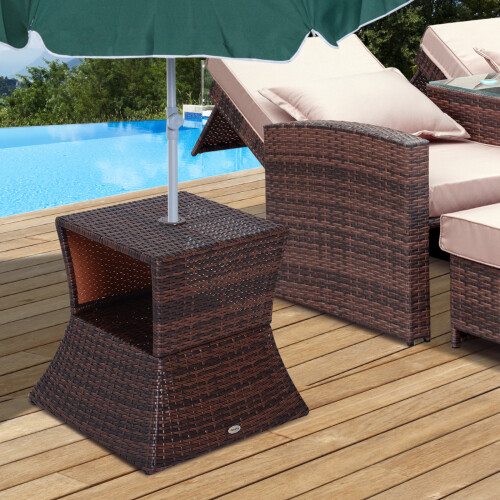 Outsunny Outsunny Rattan Wicker Tea Coffee Table w/ Umbrella Hole Storage Space 2