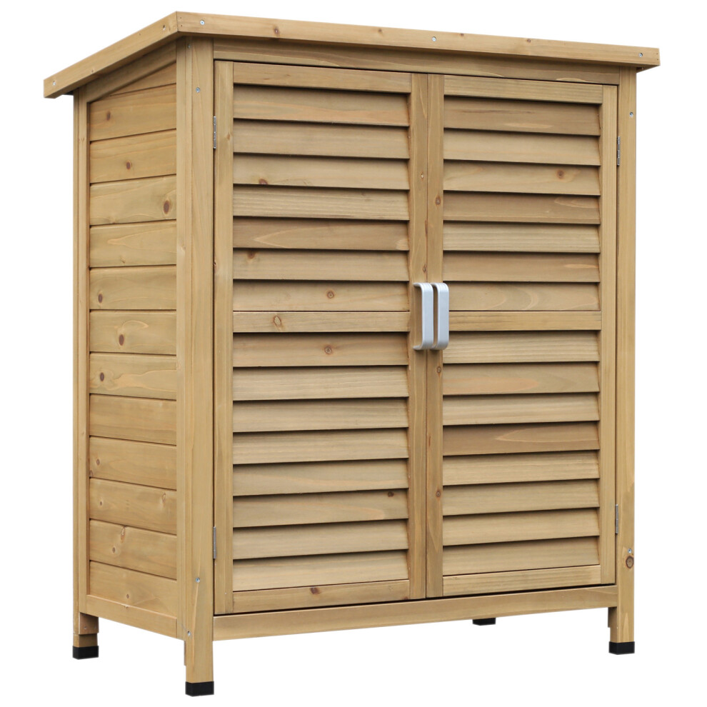 Outsunny Wooden Garden Two-Door Storage Shed | Solid Fir Wood Cabinet for Garage & Outdoors