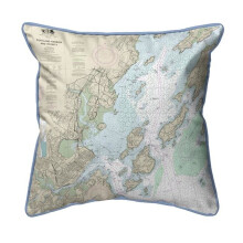 Betsy Drake SN13292PLLB Portland Harbor & Vacinity, ME Nautical Map - Light Blue Cord Small Corded Indoor & Outdoor Pillow - 12 x 12 in.
