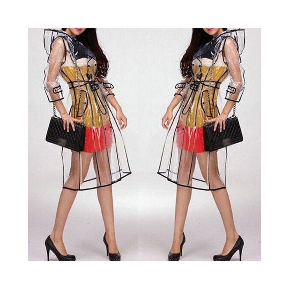 Cute Transparent Raincoat Runway Style Clear Rain Raining Coat Jacket