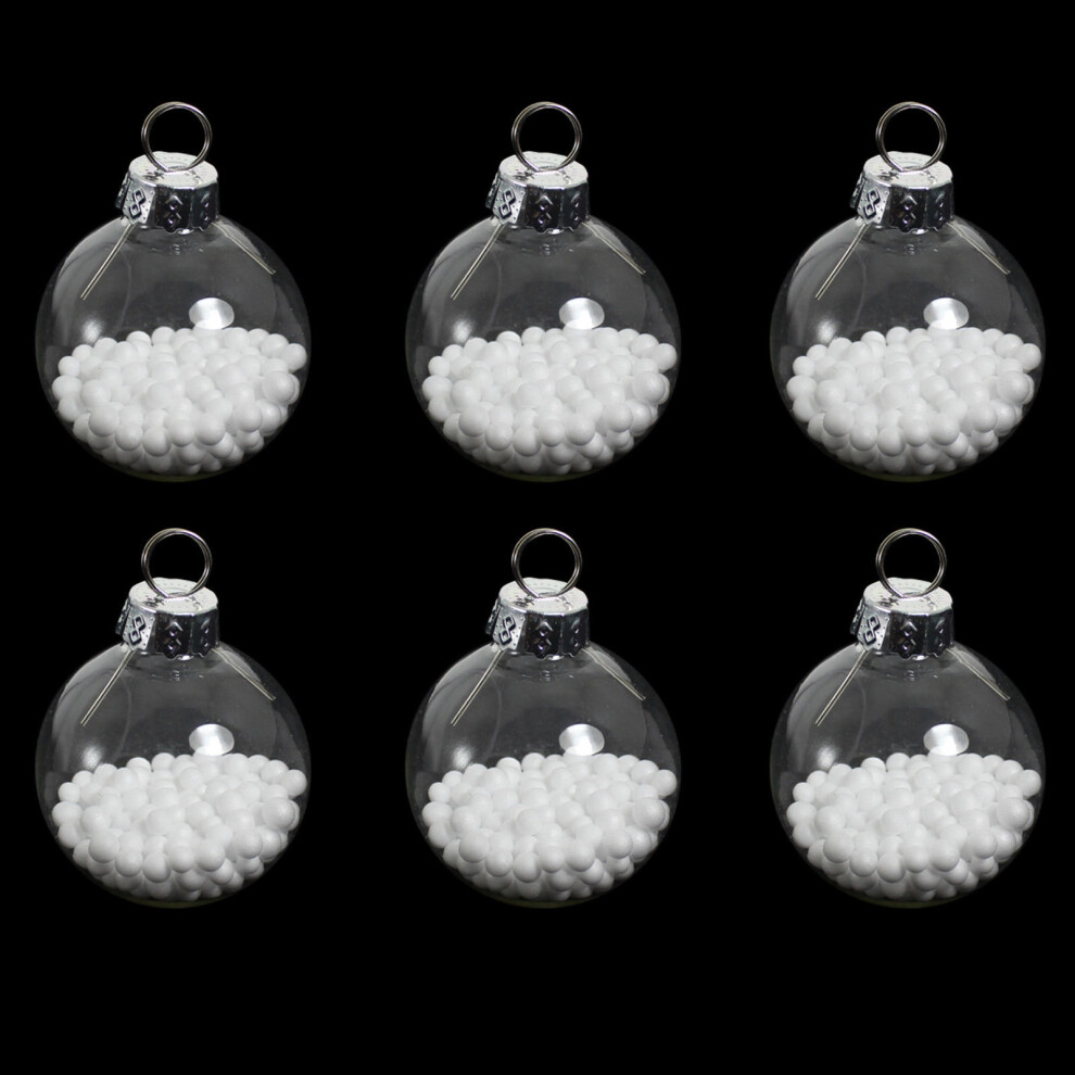 Premier Set of 6 Glass Bauble Table Place Card Holder - Clear with Snow