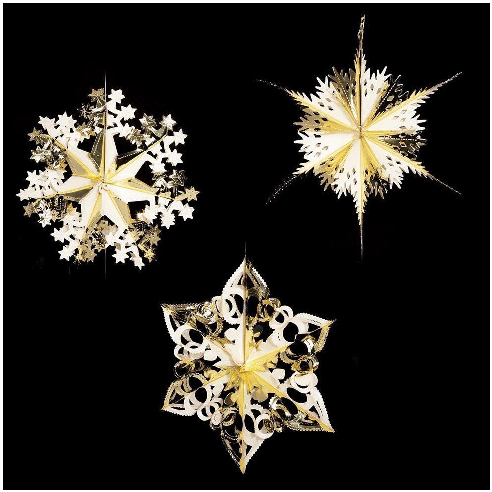 SET of 3 Christmas Foil Ceiling Decoration Hanging 40cm - Gold / Ivory