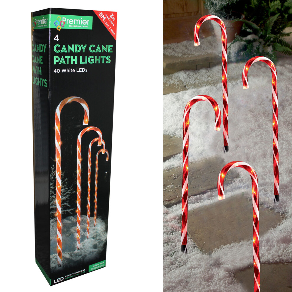 Premier 4 Piece Candy Cane Path Lights with LED's - Red and White
