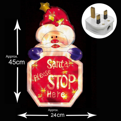 Light Up INDOOR Christmas Window Silhouette - Santa Stop Here