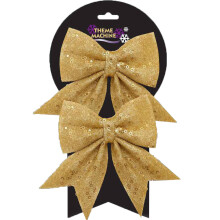 Christmas Tree Decoration 2 Pack 16cm Glitter & Sequin Bows - Gold