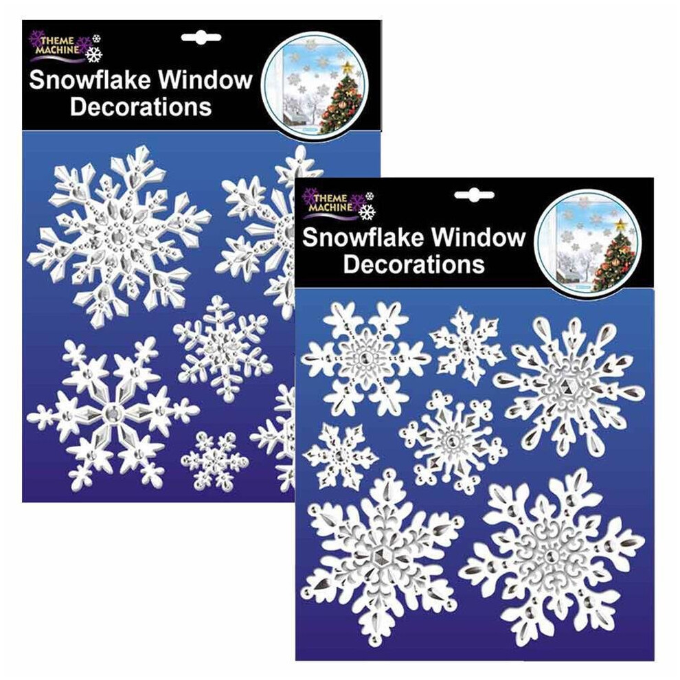 Set of 2 White & Silver Snowflake Christmas Window Cling Decoration