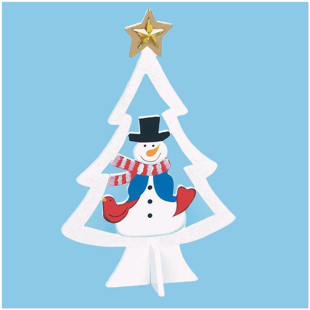 25cm Wooden Christmas Tree with Character - White with Snowman