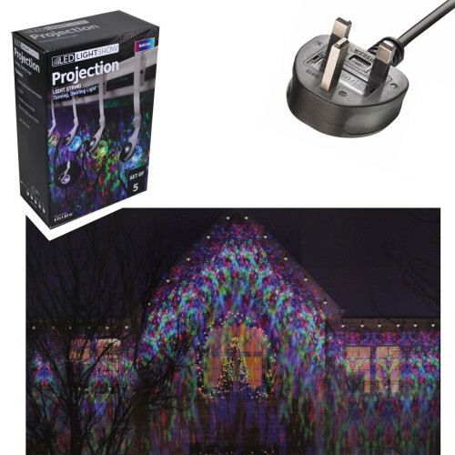 Festive LED Lightshow Projection Christmas Light String Set of 5 - Multi Colour