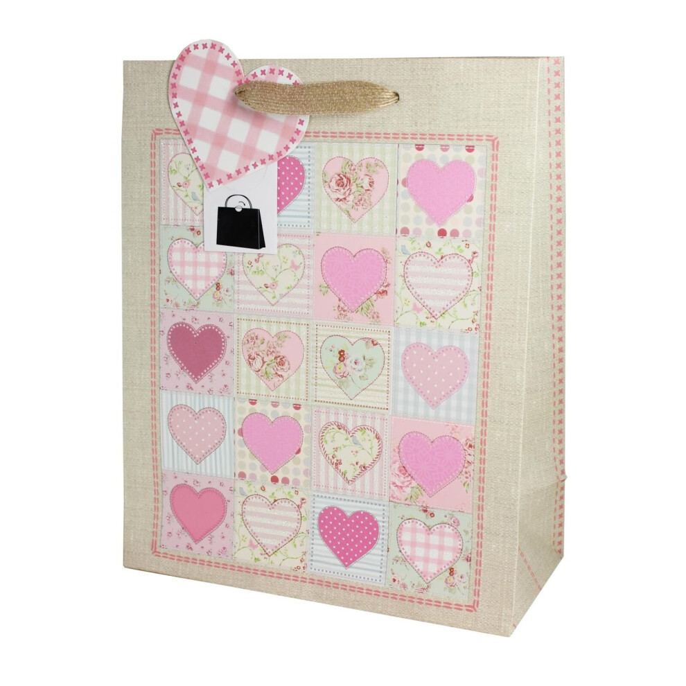 Gift Bag with Tag - 26.5x21cm Special Occasions - Glittery Pink Hearts