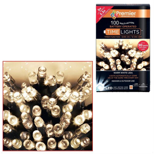 Premier 100 Premier Battery-Powered Christmas Lights | Warm White (10m)