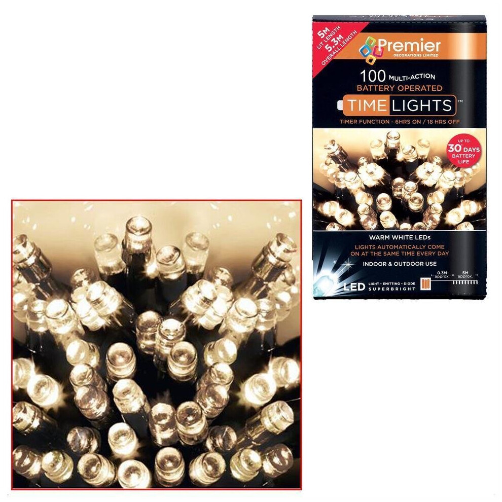 100 Premier Battery-Powered Christmas Lights | Warm White (10m)