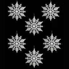 Christmas Tree Decorations - 6 Pack Glitter Snowflakes - 54423 WHITE
