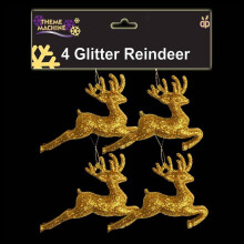 Christmas Tree Decoration 4 Pack Glitter Reindeer's (DP) - Gold