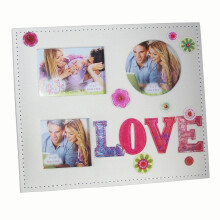 Valentine's "Love" 3 Aperture Embroidered Photo Frame In a Gift Box