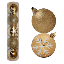 Christmas Decoration 5 Pack 60mm Snowflake & Glitter Baubles - Gold