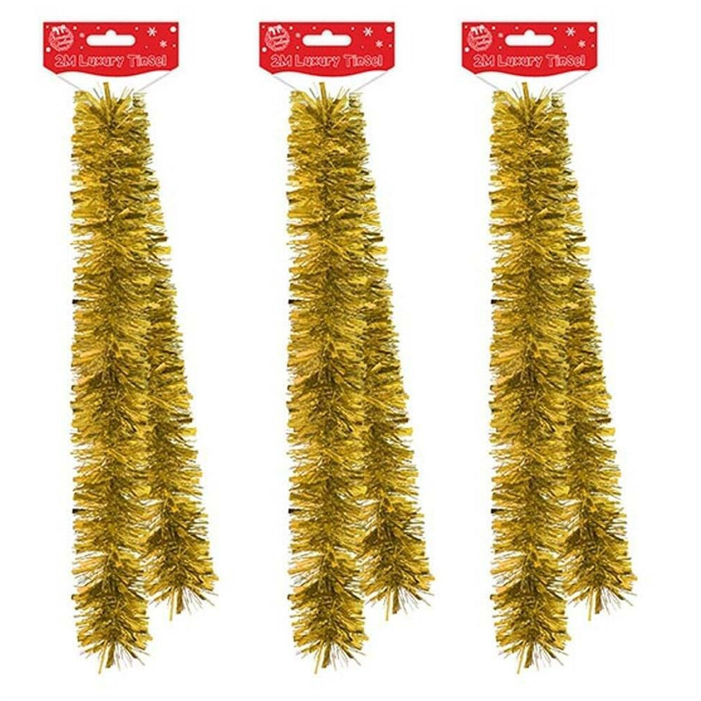 Christmas Tree Room Decoration 3 Lengths 2 Metre Tinsel - Gold