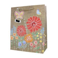 Gift Bag with Tag - 26.5x21cm Special Occasions - Hessian Look - Flowers