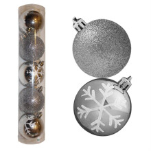 Christmas Decoration 5 Pack 60mm Snowflake & Glitter Baubles - Silver