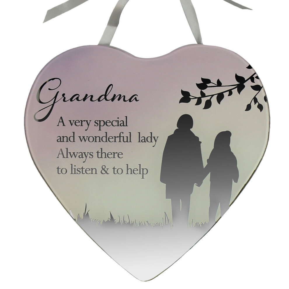 Reflections Mirror Glass Hanging Heart Plaque Gift  Grandma