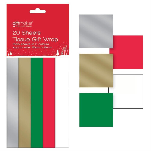 Anker Christmas 20 Sheets Tissue Paper Gift Wrap 5 Colours 50x50cm