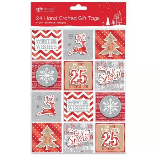 Anker Christmas 24 Pack 3D Gift Tags Red; White Silver Design