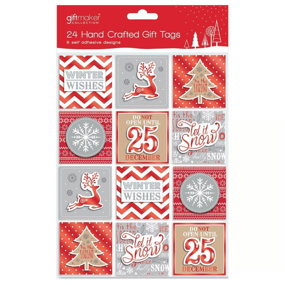 Christmas 24 Pack 3D Gift Tags Red; White Silver Design