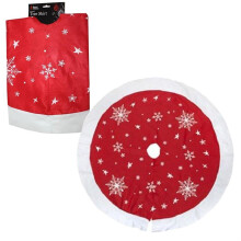 PMS 90cm Red Tree Skirt with White Snowflakes & Trim