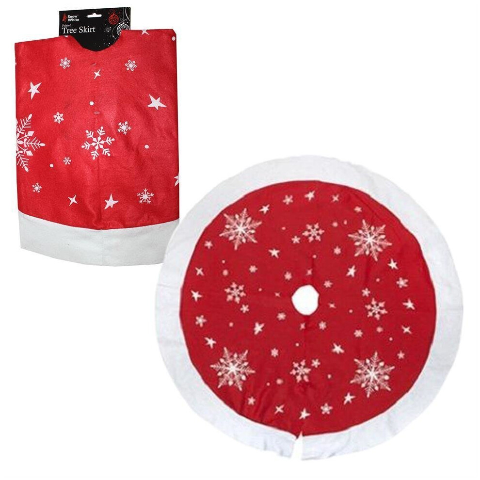 PMS 90cm Red Tree Skirt with White Snowflakes & Trim