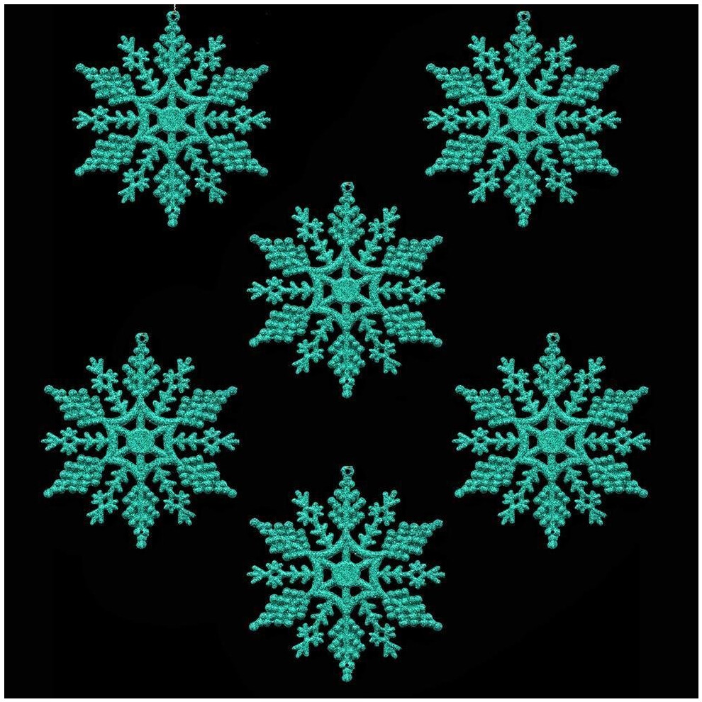 Christmas Tree Decorations - 6 Pack Glitter Snowflakes - 53603 BLUE