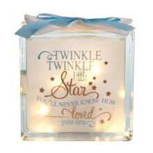 Sentiment Light up LED Glass Block 19 x 19 cm - Baby Twinkle Twinkle Blue