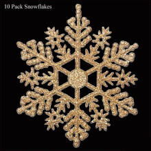 Christmas Tree - Room Decorations - 10 Pack Glitter Snowflakes - Gold