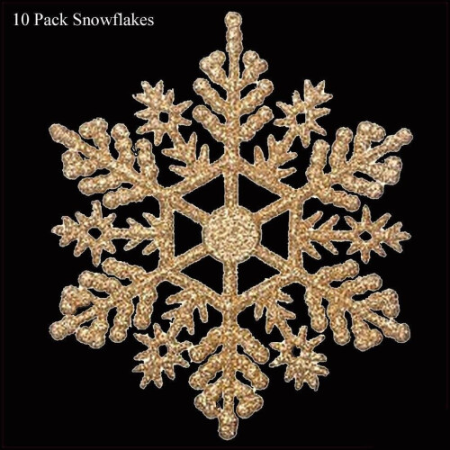 Premier Christmas Tree - Room Decorations - 10 Pack Glitter Snowflakes - Gold