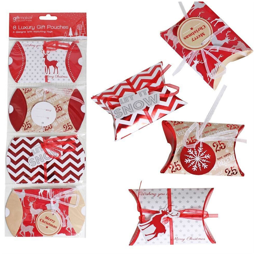 16 x Red, Gold & White Christmas Gift Wrap Pouches & Tags
