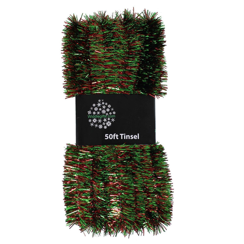 Snow White Red & Green Christmas Tree Tinsel - 50ft x 3cm