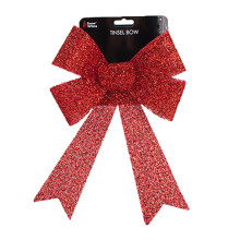 Christmas Tinsel Bow Tree Decoration - Red 22cm x 32cm