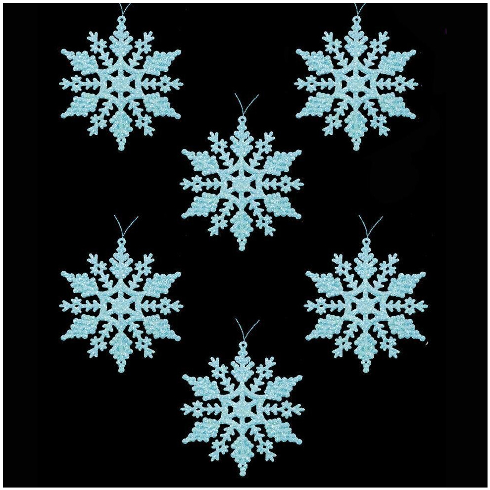 Christmas Tree Decorations - 6 Pack Glitter Snowflakes - 53968 ICE BLUE