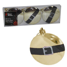 3 Pack 80mm Santa Belt Smartie Disc Baubles Christmas Tree Decoration - Gold