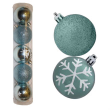 Christmas Decoration 5 Pack 60mm Snowflake & Glitter Baubles - Ice Blue