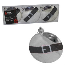 3 Pack 80mm Santa Belt Smartie Disc Baubles Christmas Tree Decoration - Silver