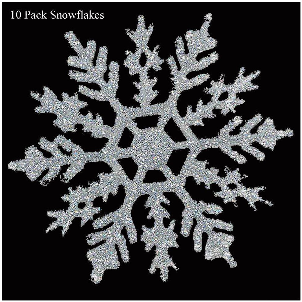 Christmas Tree - Room Decorations - 10 Pack Glitter Snowflakes - Silver