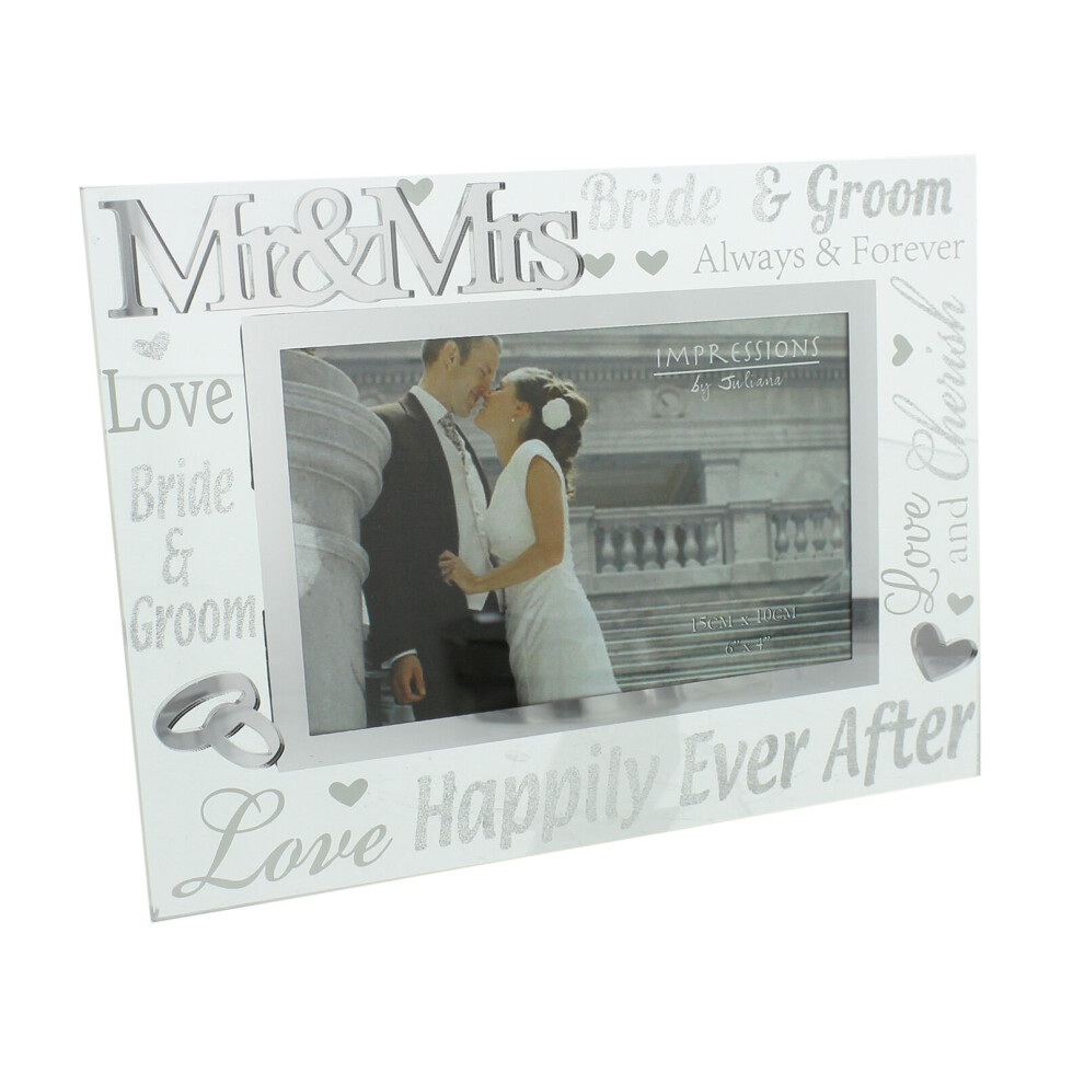 Mr & Mrs Glass 6 x 4 Photo Frame with Mirror & Glitter Letters